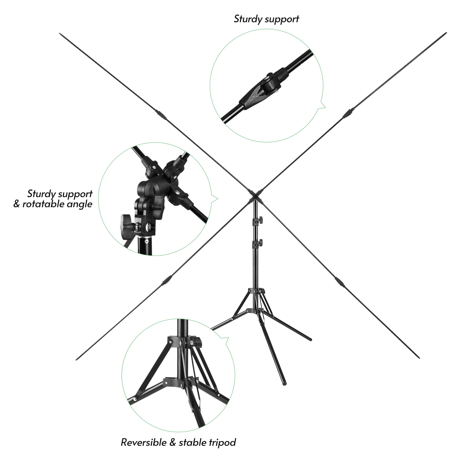 2x1.5m/ 6.5x4.9ft Green Screen Backdrop Photography Background with Adjustable Tripod Cross-Shaped Stand for Studio Photography