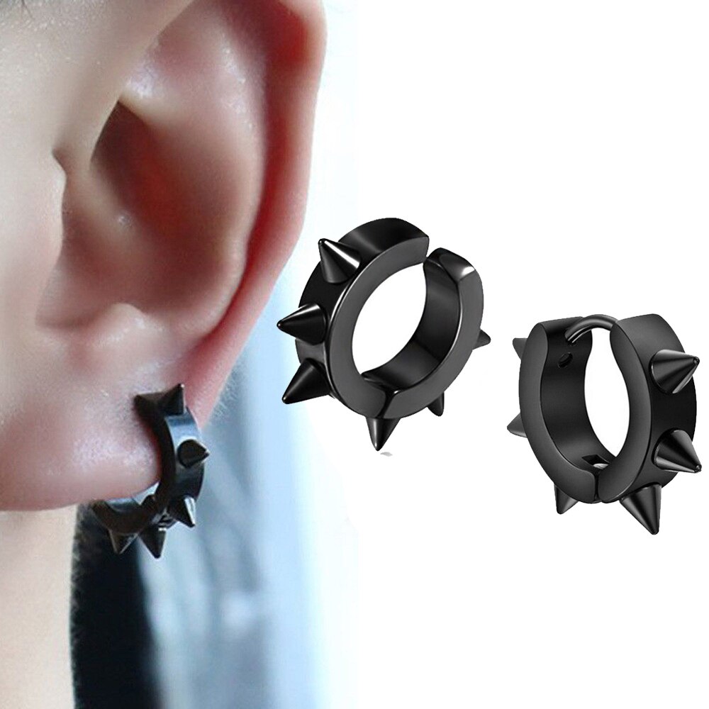 Huggie-pendientes de aro de acero inoxidable para hombre y mujer, aretes, tachuelas, remache de punta, góticos, accesorios, , joyería
