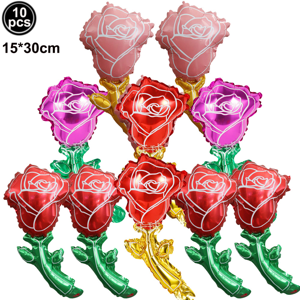 10pcs Mini Rose Flower Balloons Rose Shaped Balloons Birthday Wedding Balloon Mother's Day Decoration Baby Shower Party Supplies: iridescent