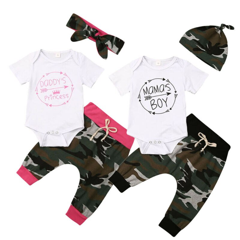 Neugeborenen freundlicher Baby Mädchen Jungen Camo Kleidung T-Shirt Strampler Hosen Trainingsanzug Outfits einstellen