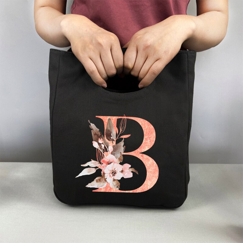 Fiambrera con estampado de letras rosas, bolsa de almuerzo refrigerada, portátil, aislante, para almacenamiento de comida, Picnic: 9PinkaB