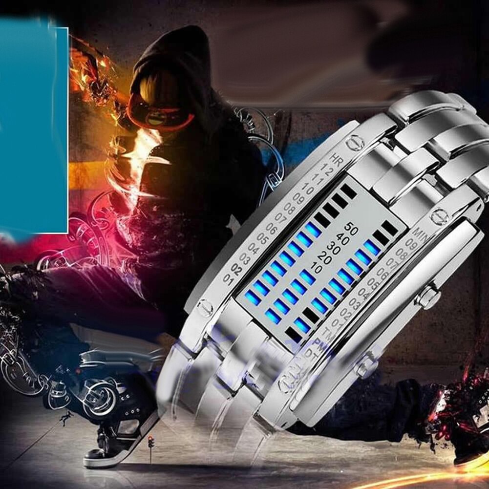 Mode Paar Horloge Mannen Vrouwen Creatieve Rvs Klok LED Datum Armband Binaire Horloge