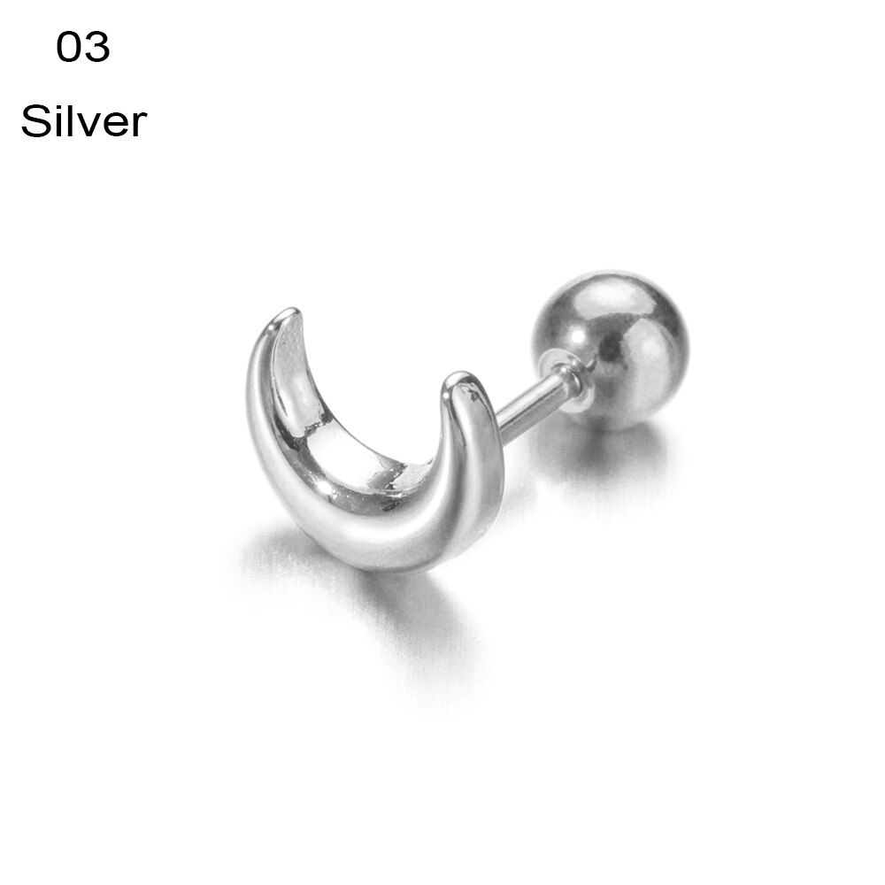 1PC Ear Stud Silver Color CZ Stud Piercing Moon Star Cartilage Earring Tragus Stud Helix Cartilage Piercing Jewelry: Silver-3