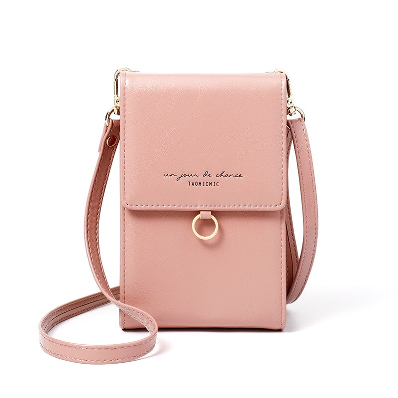 Women's shoulder bag simple solid color long mobile phone bag Messenger bag mini handbag: Pink