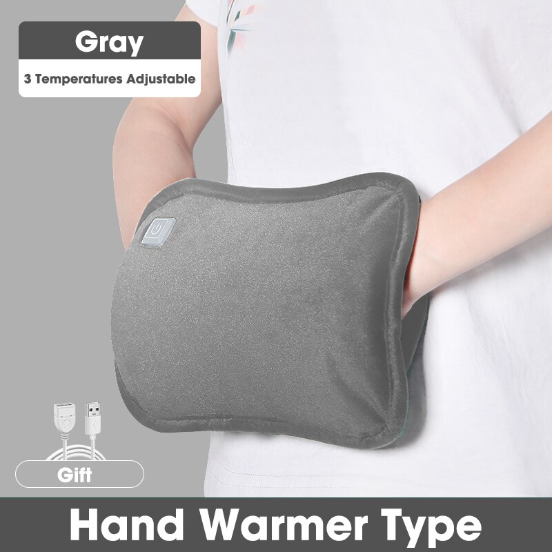 USB Heated Gloves Heating Hand Warmers Cute Pink Washable Plush Pillow Hand Warmer Office Home Work Winter USB Gadgets: Hand warmer gray