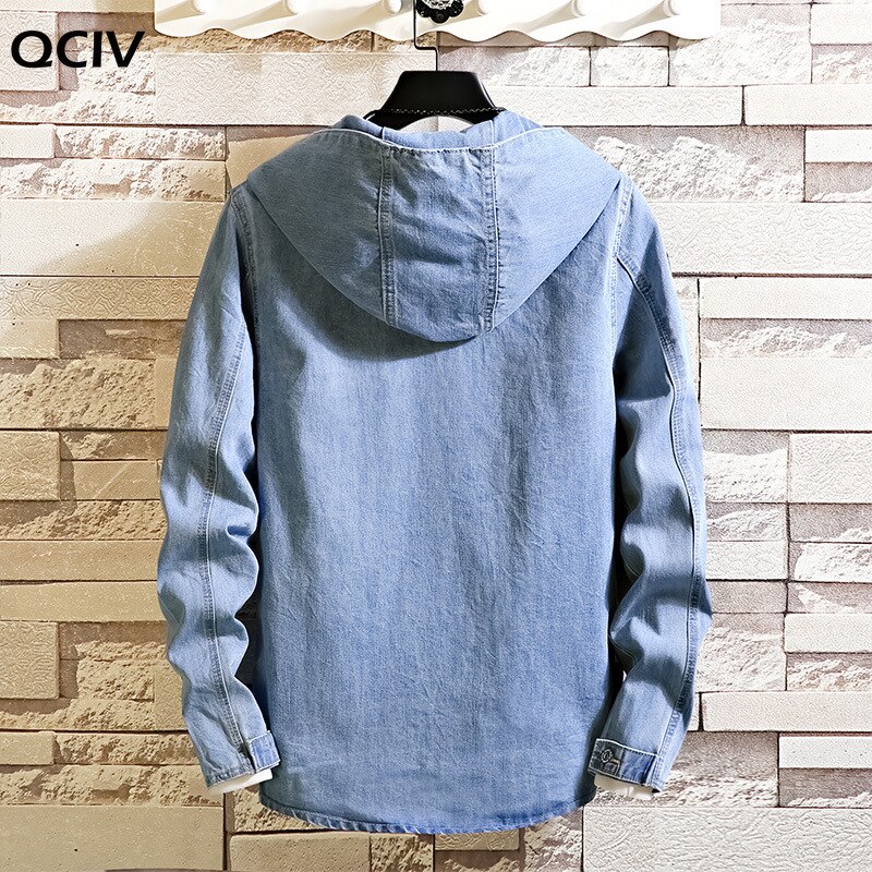 Chaqueta vaquera con capucha para hombre, estilo de , informal, juvenil, Color sólido, de , chaqueta vaquera con cuello levantado
