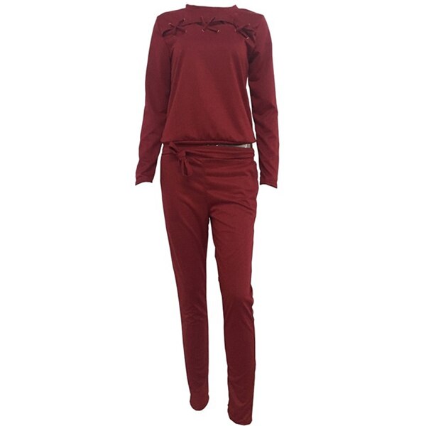 Women Sports Sets 2 Pieces Bandage Hoodies + Sweatpants Women Tracksuits Sportswear Sports Fitness Running Volleyball Sets: wine red / L