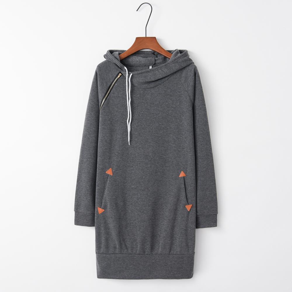 Frauen Lange Hoodies Sweatshirts Tasche Spleißen Pull-Seil Zipper Outwear Sweatshirt Einfarbig Hoodies Kleider: 5XL / Dark Gray