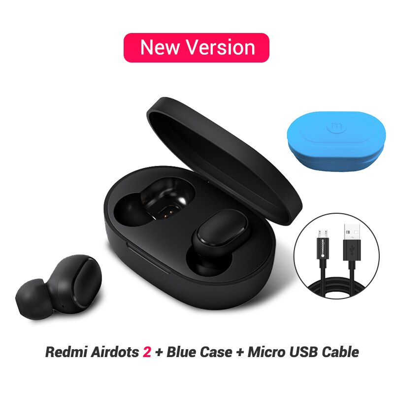 Xiaomi Redmi Airdots S / 2 Bluetooth Earphones Left Right Low Lag Mode Mi True Wireless Headphones BT5.0 TWS Air Dots Headset: add Cable Blue Case