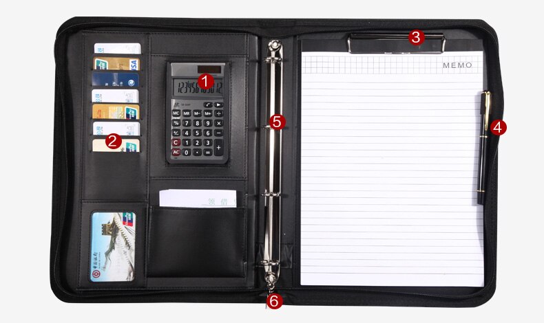 Business Zipper Portfolio, PU Leather Padfolio Folder with Handle .