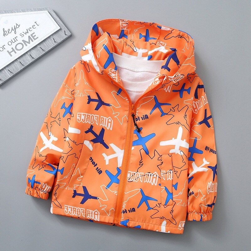 2022 Lente Jongens Uitloper Cartoon Vliegtuig Rits Hooded Casual Jassen Todder Casual Outfit