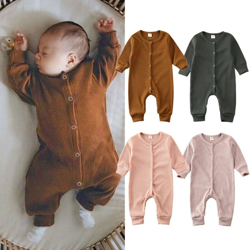 Småbarn barn baby jente gutt høst vinter varme klær ensfarget strikket romper overall antrekk lange ermer søt ett stykke 0-24m
