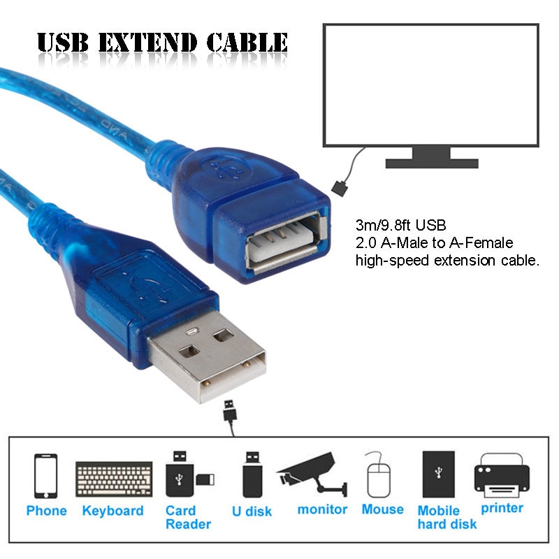 USB Extension Cable Super Speed USB 3.0 Cable Male To Female Data Synchronization USB Extender Extension Cable 3m Extension