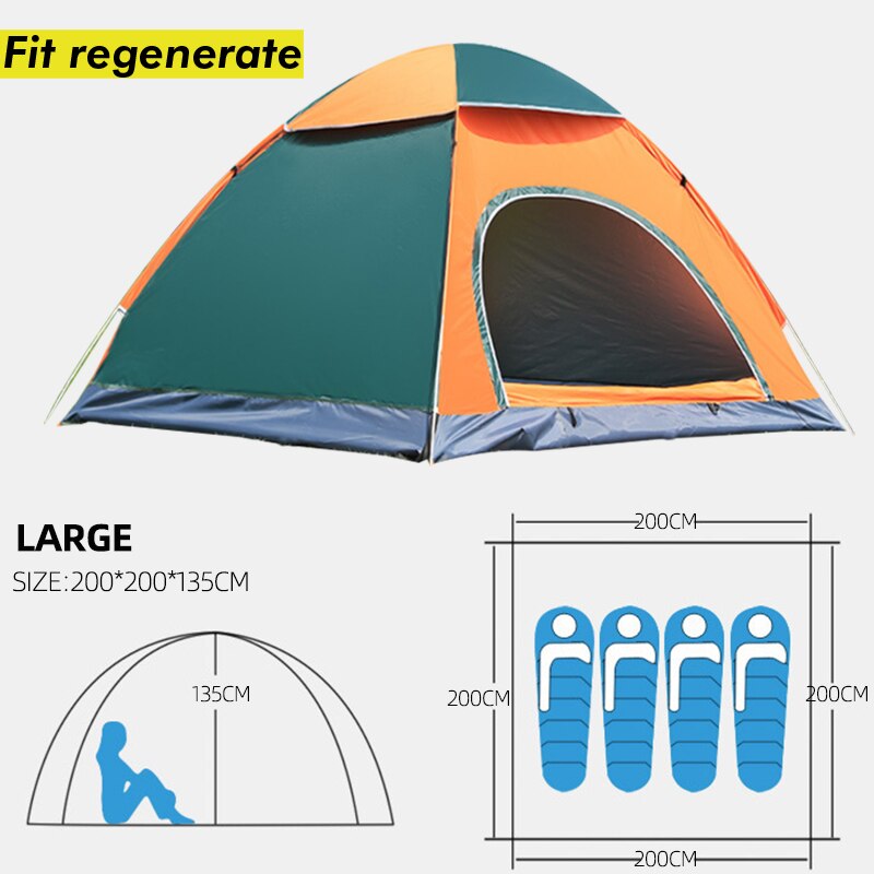 1-4 Persons Family Camping Tent Automatic Rapid Waterproof Pop Up Open UV Protection For Hiking Beach Travel Outdoors: size L