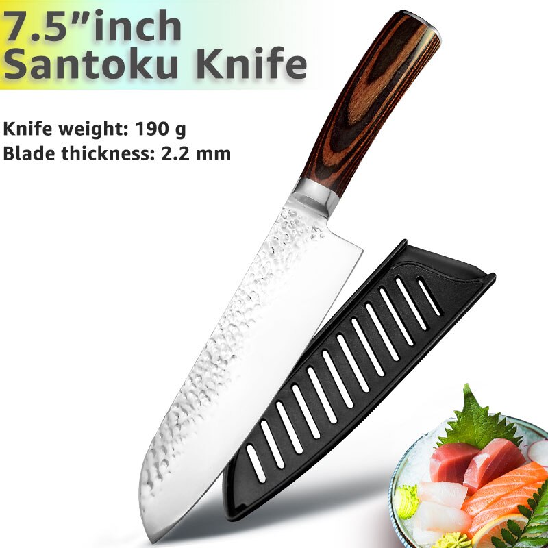 Kitchen Knife 8 inch Japanese Chef Knives 7CR17 440C High Carbon Stainless Steel Meat Cleaver Slicer Santoku Knife: 7inch Santoku knife