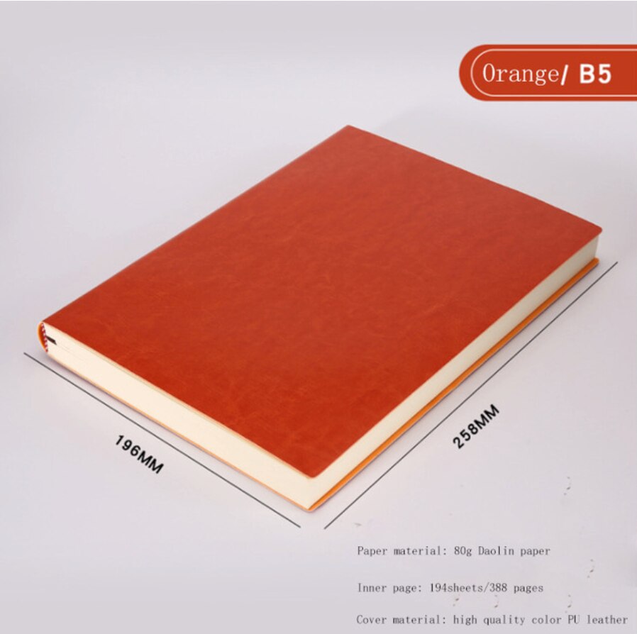 A5 A6 B5 Business increase thick Notebook Office meeting minutes Notepad leather soft copy line pages Diary Stationery: B5 Orange