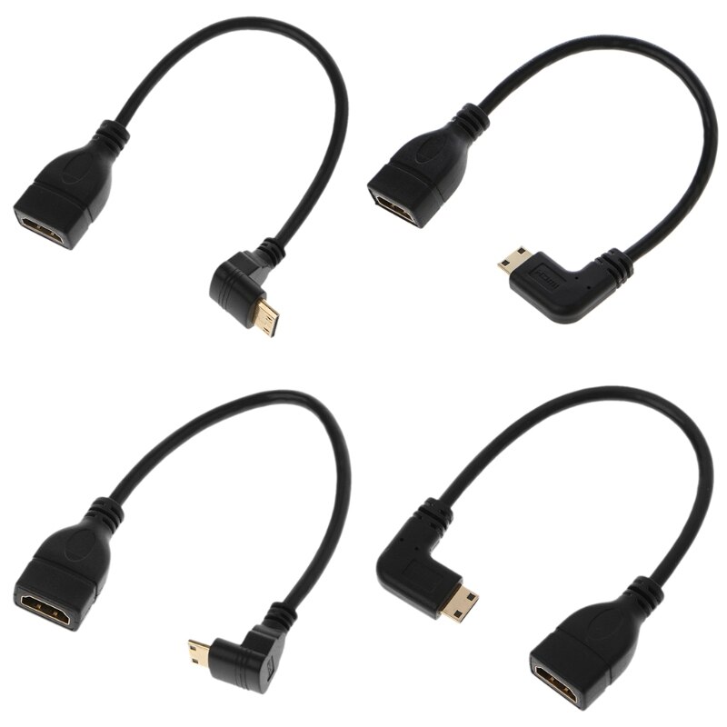 90 Degree Angled Mini USB HDMI Male To HDMI Female Extension Data Cable 21cm