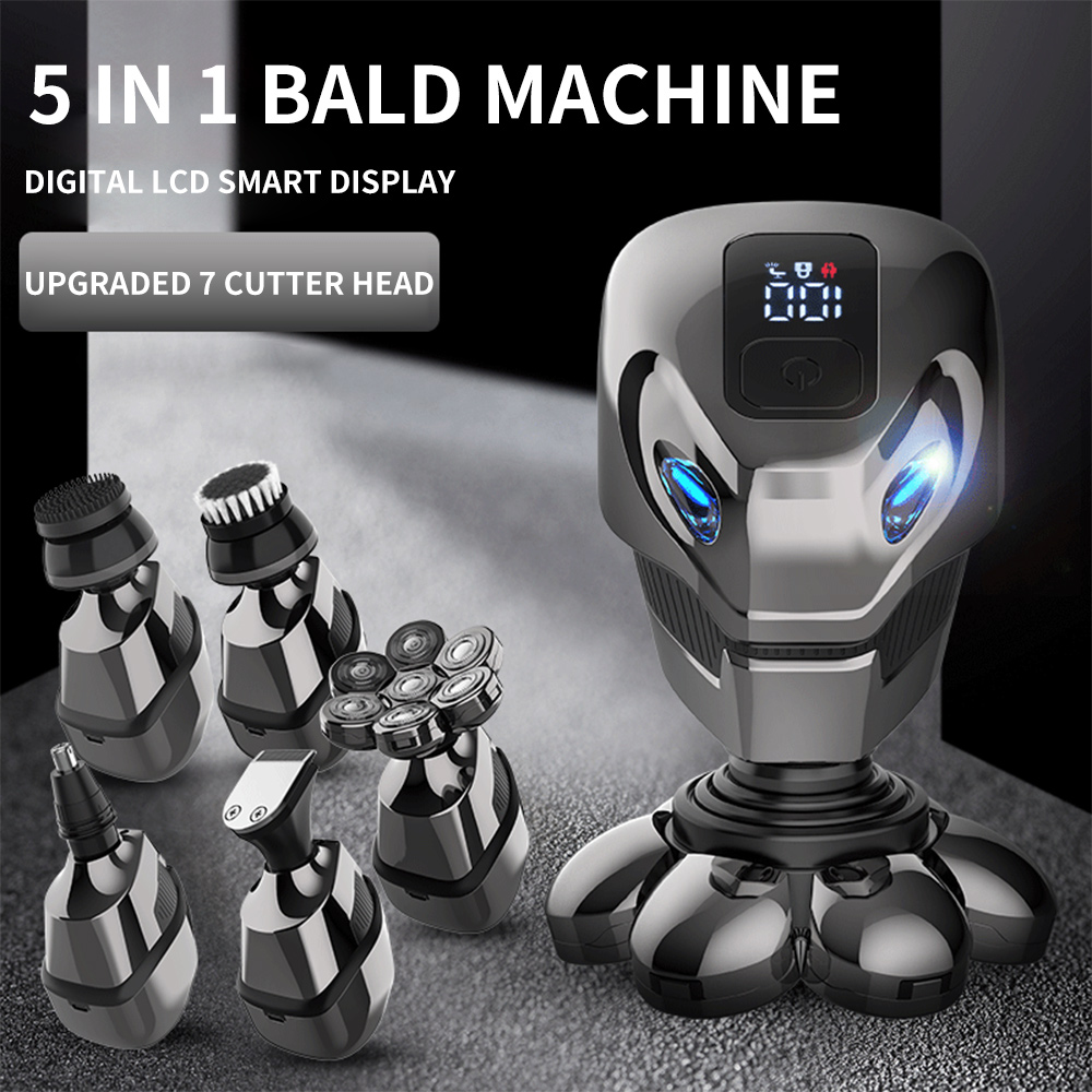 5 In 1 Multifunctionele Cutter Clipper Scheerapparaat Voor Mannen Drijvende Hoofd Waterdichte Elektrische Scheermes Lcd Display Oplaadbare Trimmer