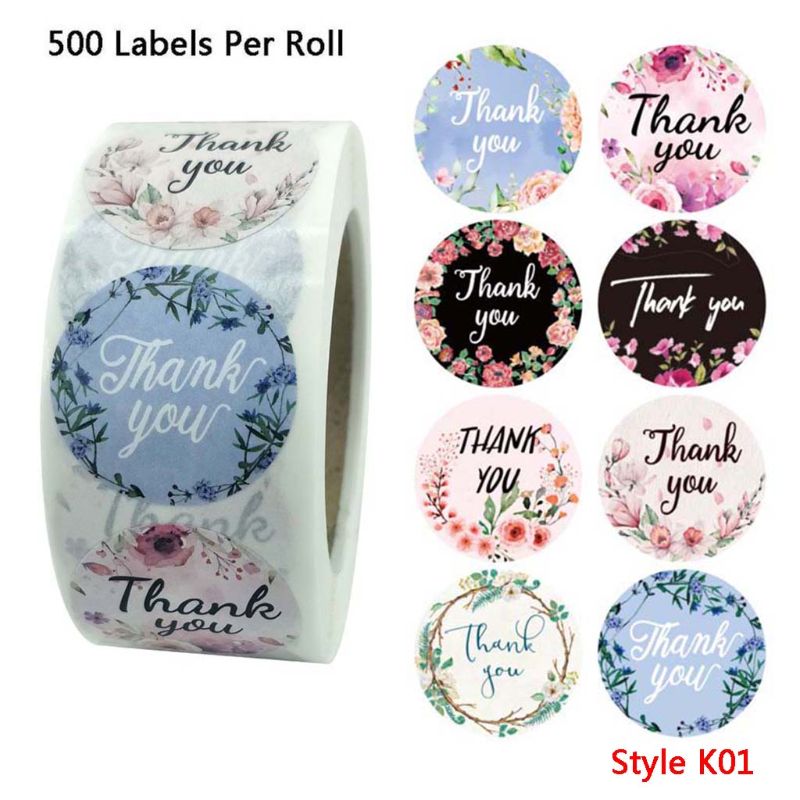 500pcs 4 Or 8 Designs Floral Thank You Stickers Wedding Favors Party Handmade Scrapbooking Packaging Seal Labels Stationery