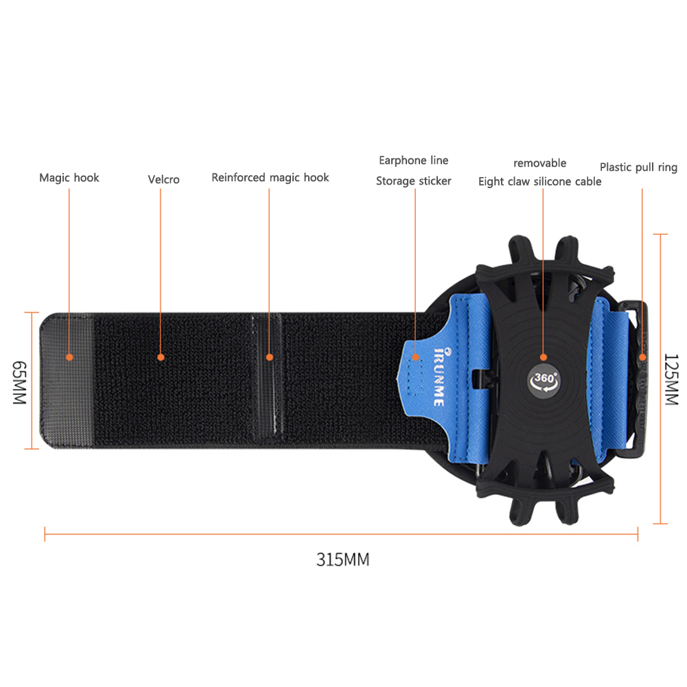 Supporto per cellulare con rotazione di 360 gradi custodia da polso indossabile per fascia da braccio borsa da polso regolabile per telefono rimovibile per la corsa in bicicletta