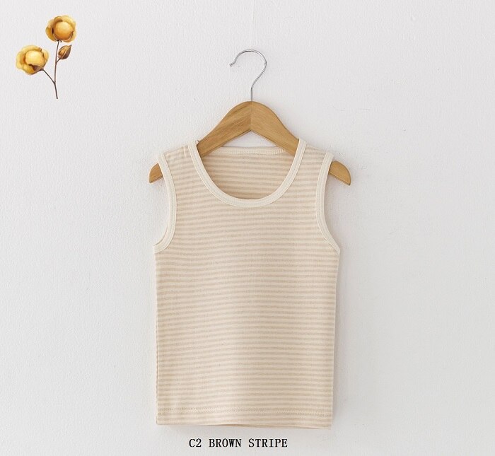 biologische katoen vest mix effen streep 0-24months baby bebes kids baby ondergoed baby hemd baby kids tanks: brown stripe / 18m