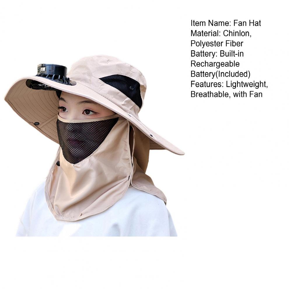 Kapelusz z wentylatorem solarnym i osłoną twarzy, klapką na szyję, ochrona UPF 50+, kapelusz z wentylatorem solarnym USB, letni kapelusz typu wiaderko z szerokim rondem robić wędkowania na zewnątrz.