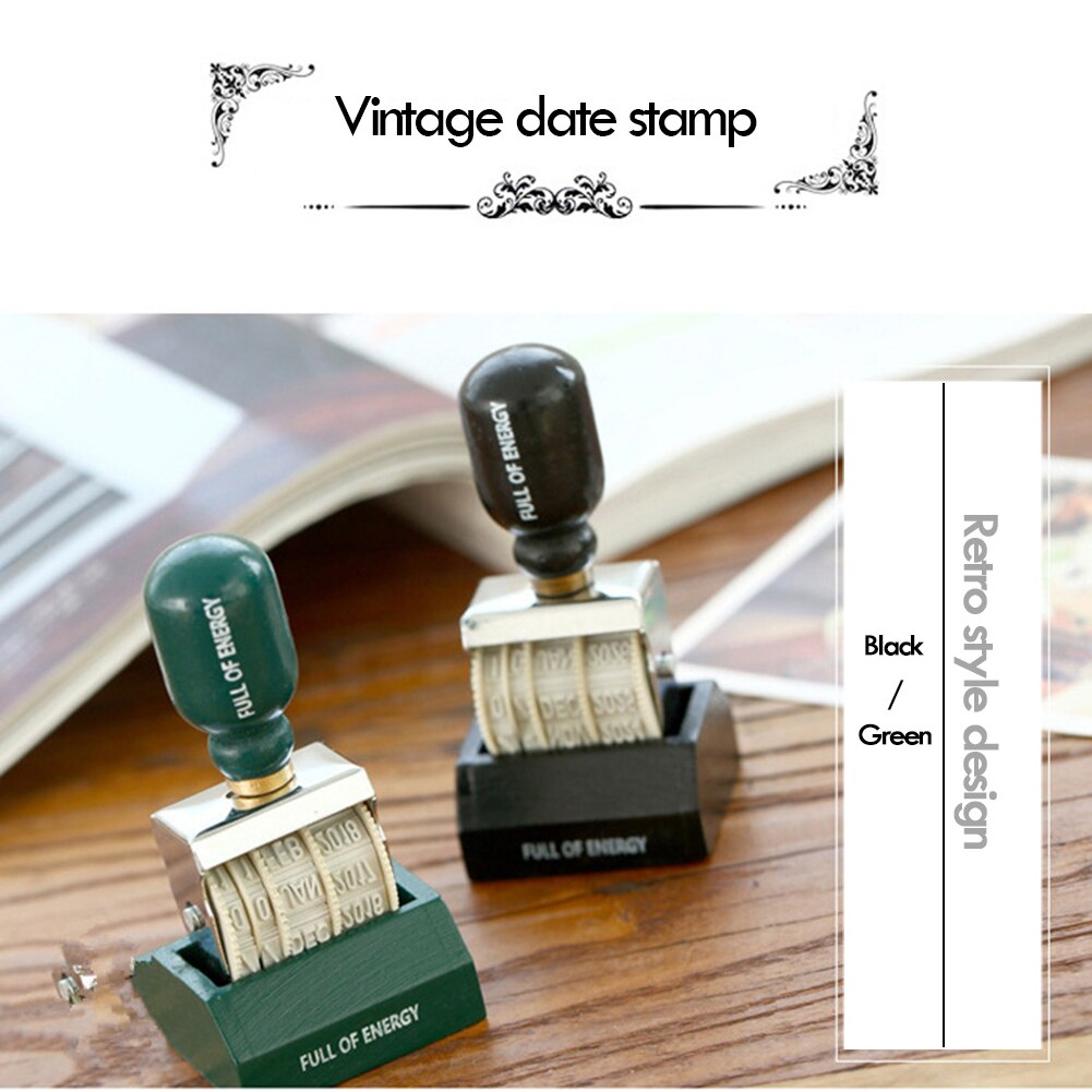 tampon dateur rétro bricolage artisanat outils Date roulement timbre roue timbre Vintage manche en bois pour Scrapbooking Album