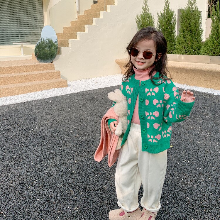 Meisjes Leuke Strik Patroon Knitwear Kids Warme Zachte Groene Jacquard Vest