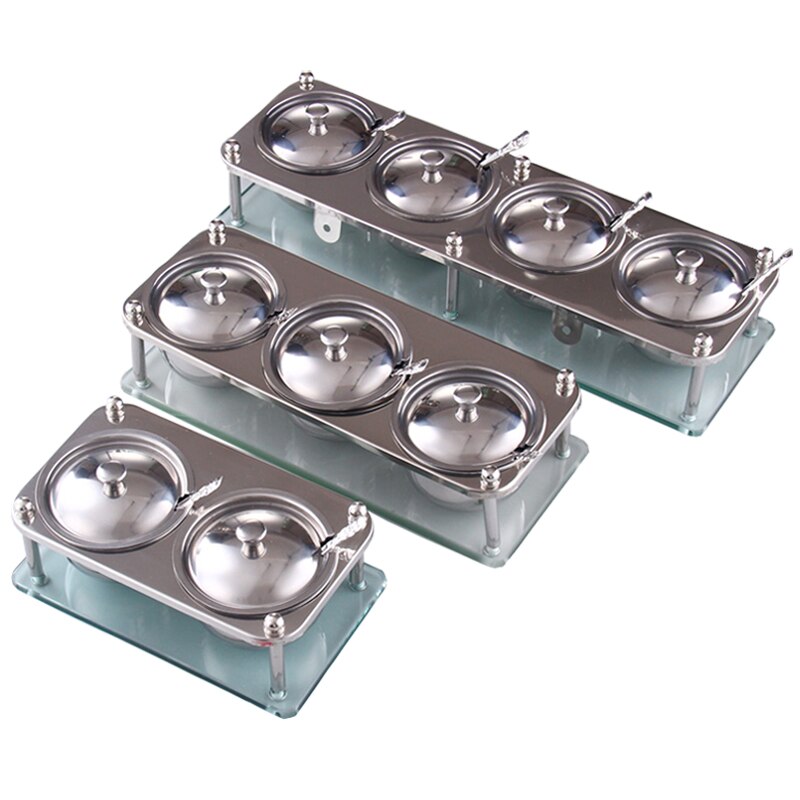 kitchen supplies stainless steel dressing box set, glass support spice jar seasoning bottle salt and pepper