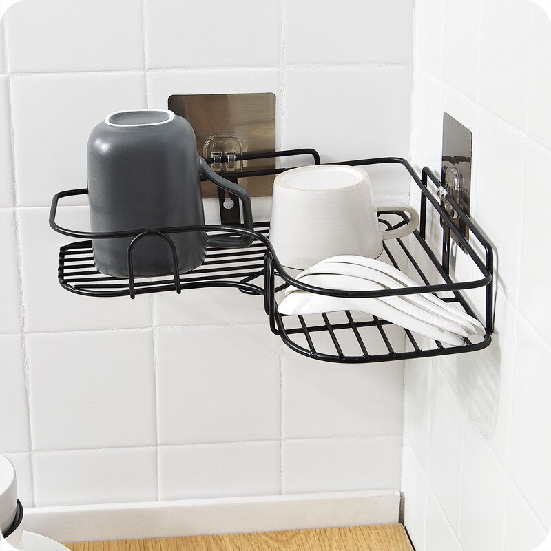 Soporte de pared sin perforación para baño, estante de hierro para champú, con ventosa y gancho para herramienta de almacenamiento de cuarto de ducha, 1/2 Uds.