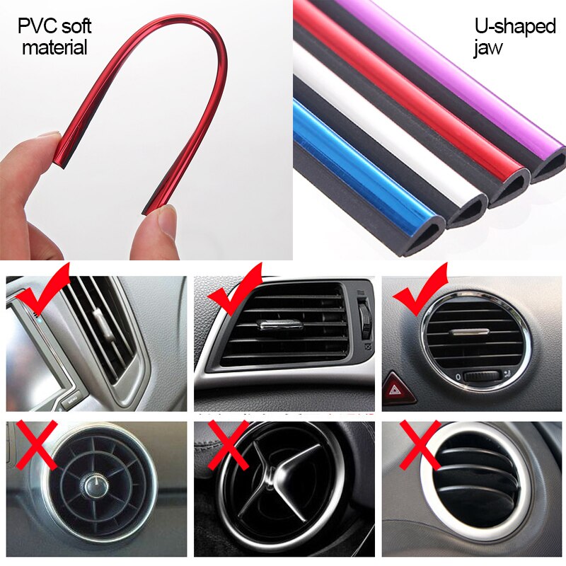 10 Uds molduras decorativas de coche, tira embellecedora de salida de aire, rejillas de ventilación de coche, borde embellecedor de coches, cintas de decoración, accesorios de coche cromados