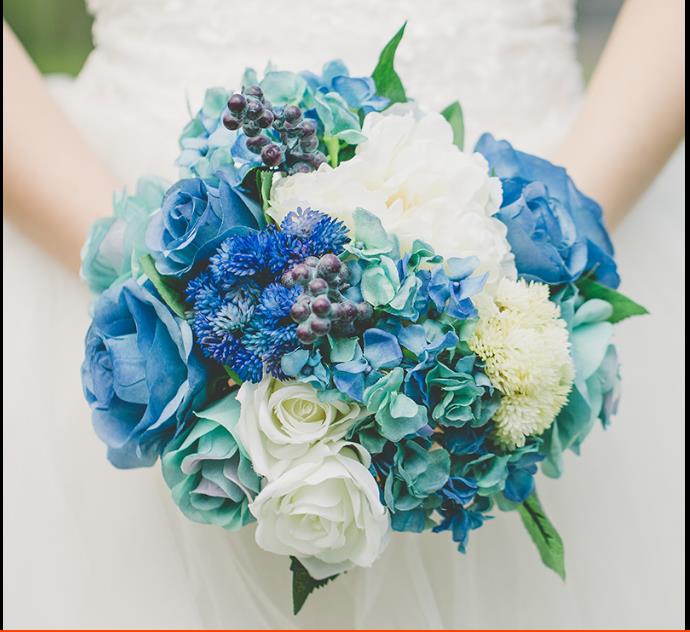 Bouquet de mariée bleu Weddin Bouquet de mariage de mariée à la main fleurs de mariage