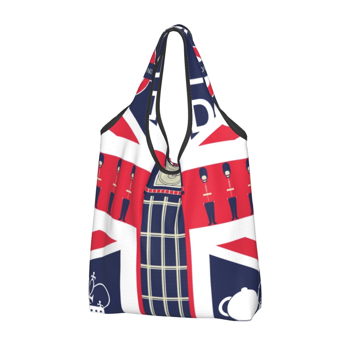 Aangepaste Britse vlag Londen rode bus auto boodschappentas mode shopper Tote schoudertassen draagbare handtas met grote capaciteit: Black