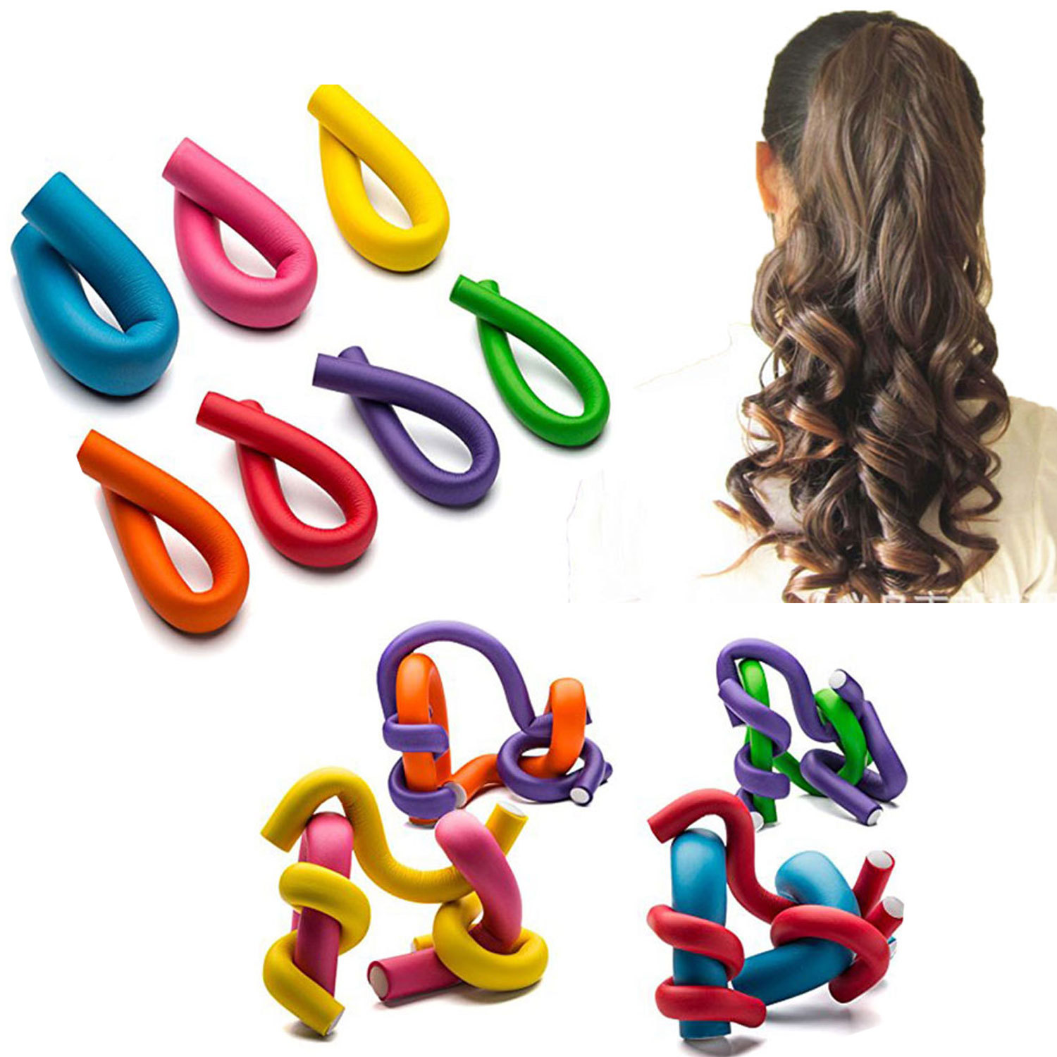 10pcs Flexible Hair Curling Rod Heatless Hair Curler Makers Soft Foam Bendy Twist Curls Flexi Rollers Hair Styling Curling Tool