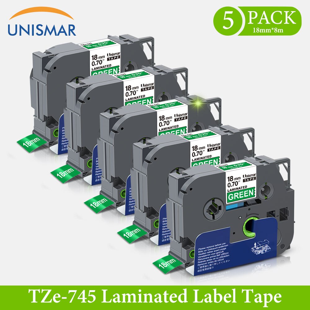 5PK TZe Tape TZe-M41 Black on Matt Clear 18mm Laminated Label Tape Replace Brother P-touch PT Label Maker Standard Adhesive Tape: White on Green