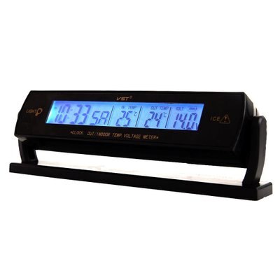 Lcd-scherm Voltmeter Auto Klok Kalender Binnen Buiten Thermometer Voltage Meter