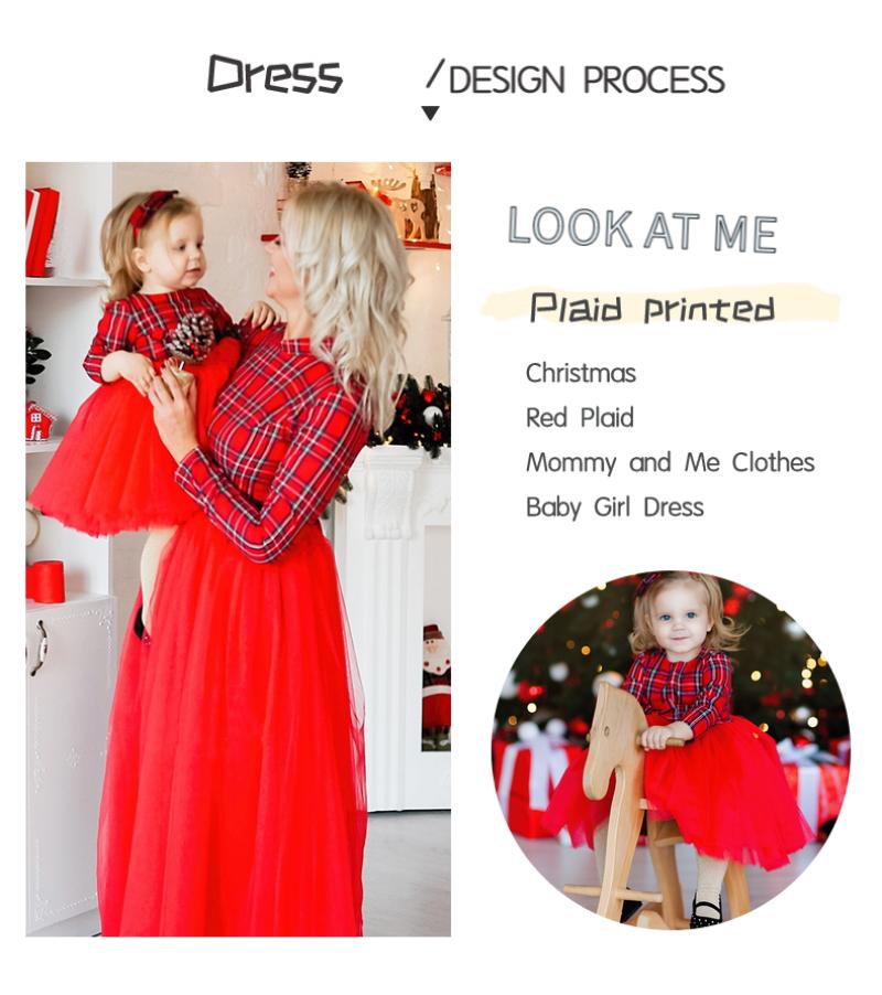Family Matching Mother Daughter Dresses Christmas Mommy and Me Clothes Plaid Princess tutu Baby Girl Dress Long Sleeve Vestidos
