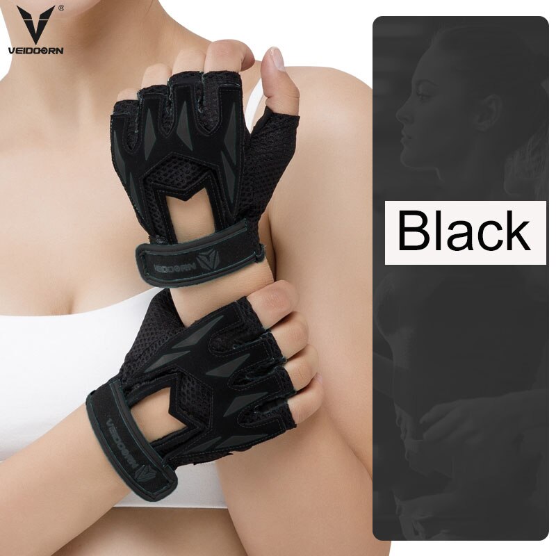 Veidoorn Professionele Gym Handschoenen Oefening Handschoenen Vrouwen Handen Beschermen Ademende Sport Handschoenen Sport Fitness Gewicht-Lifting: 5610New black / S