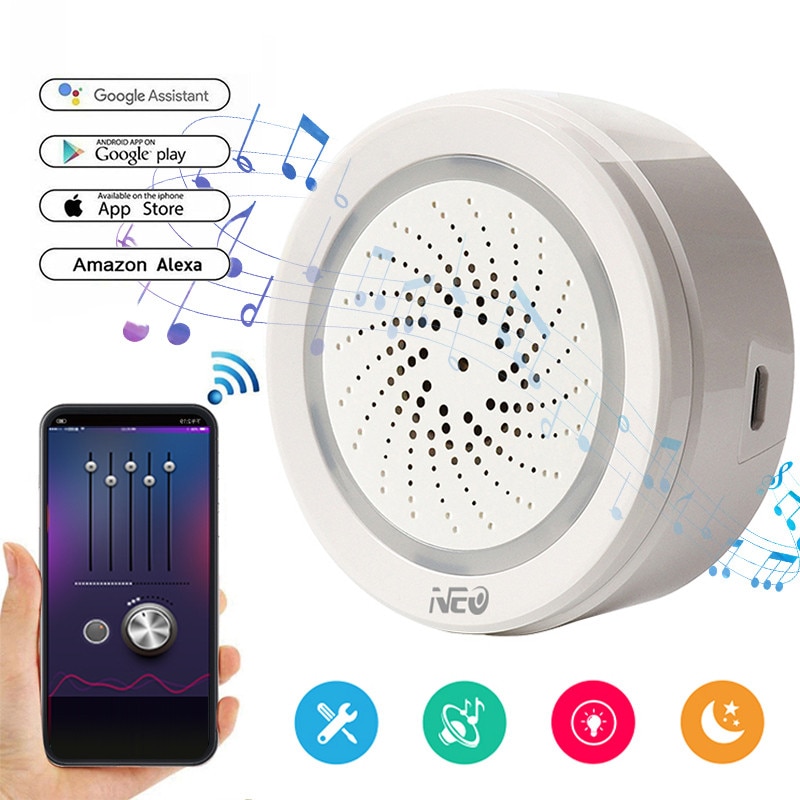 Smart Wireless WiFi Siren Alarm Sensor USB Power Via IOS Android APP Notification Plug and Play No HUB Requirement Alarm Siren