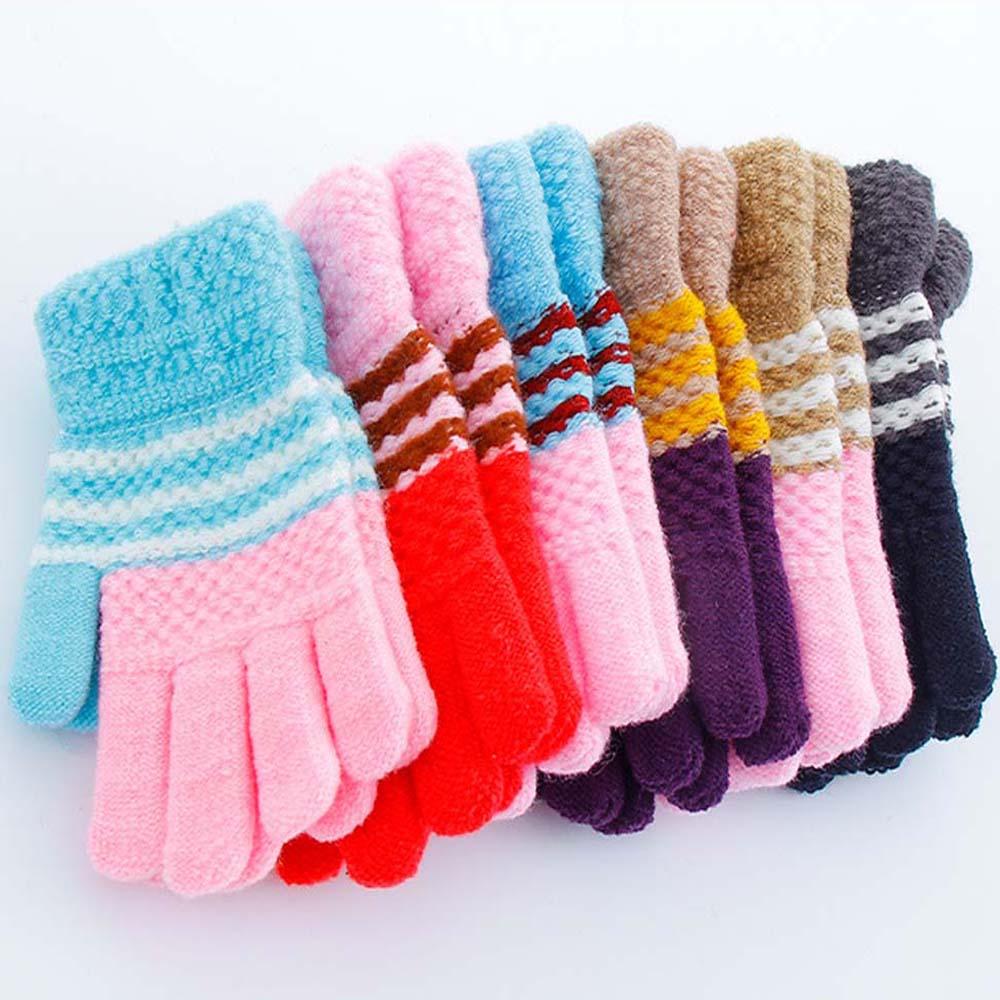 1 paio di Inverno Bambino Caldo Guanti Per Bambini Lavorato A Maglia di Stirata Guanti Bambini Guanti Unisex Guanti Pieni della Barretta Multicolore di Spessore Guanti
