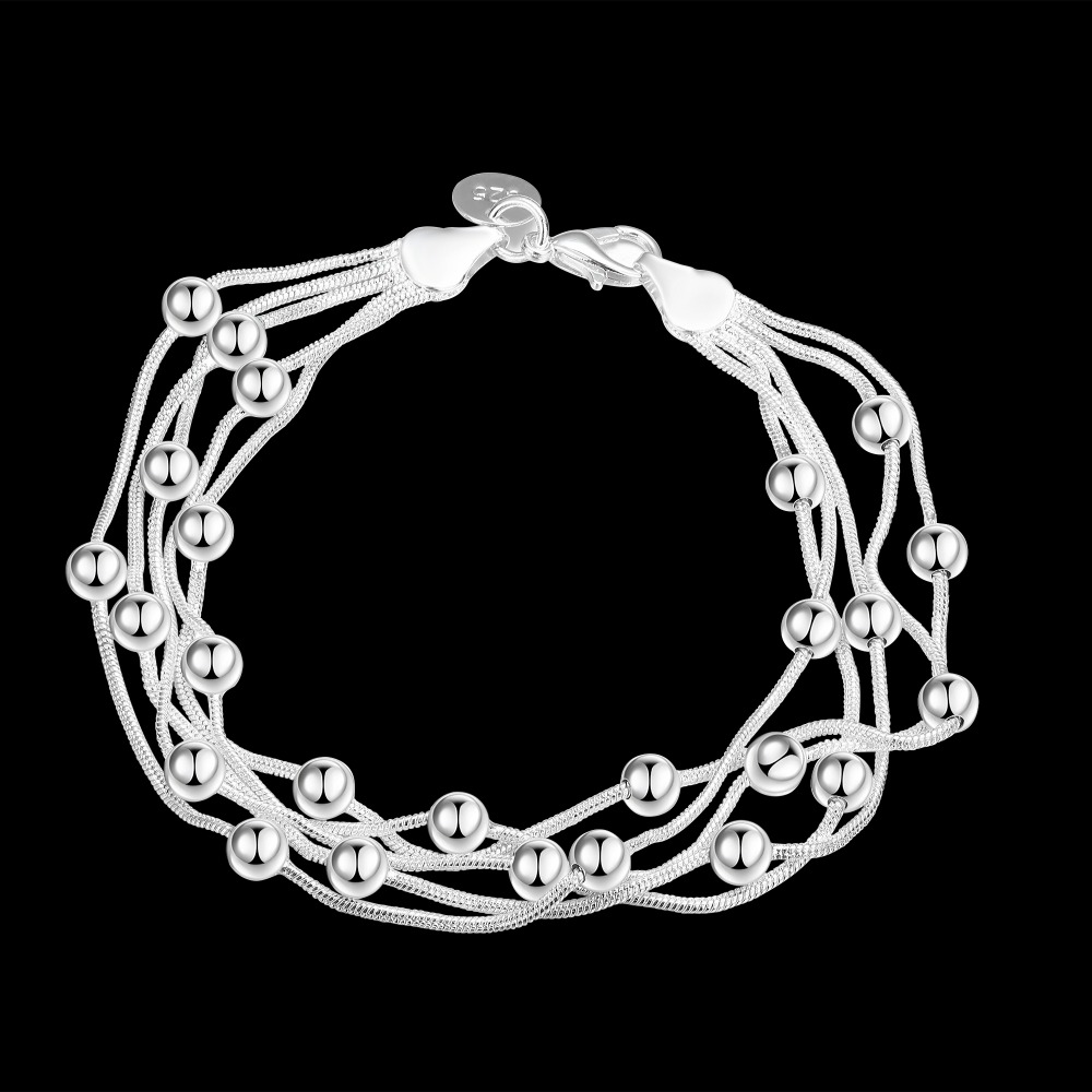 Multi-Line Beading Charm Bracelets for Women 925 Sterling Silver Jewelry Snake Chain Bracelet