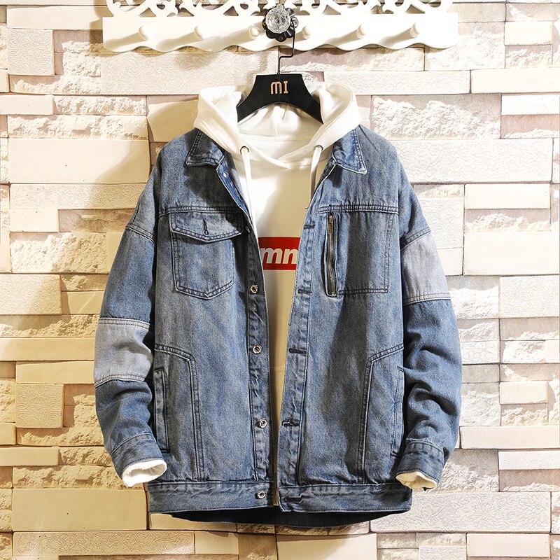 Spring and Autumn Denim Jacket for Men Splicing Single Breasted Casual Coat Men