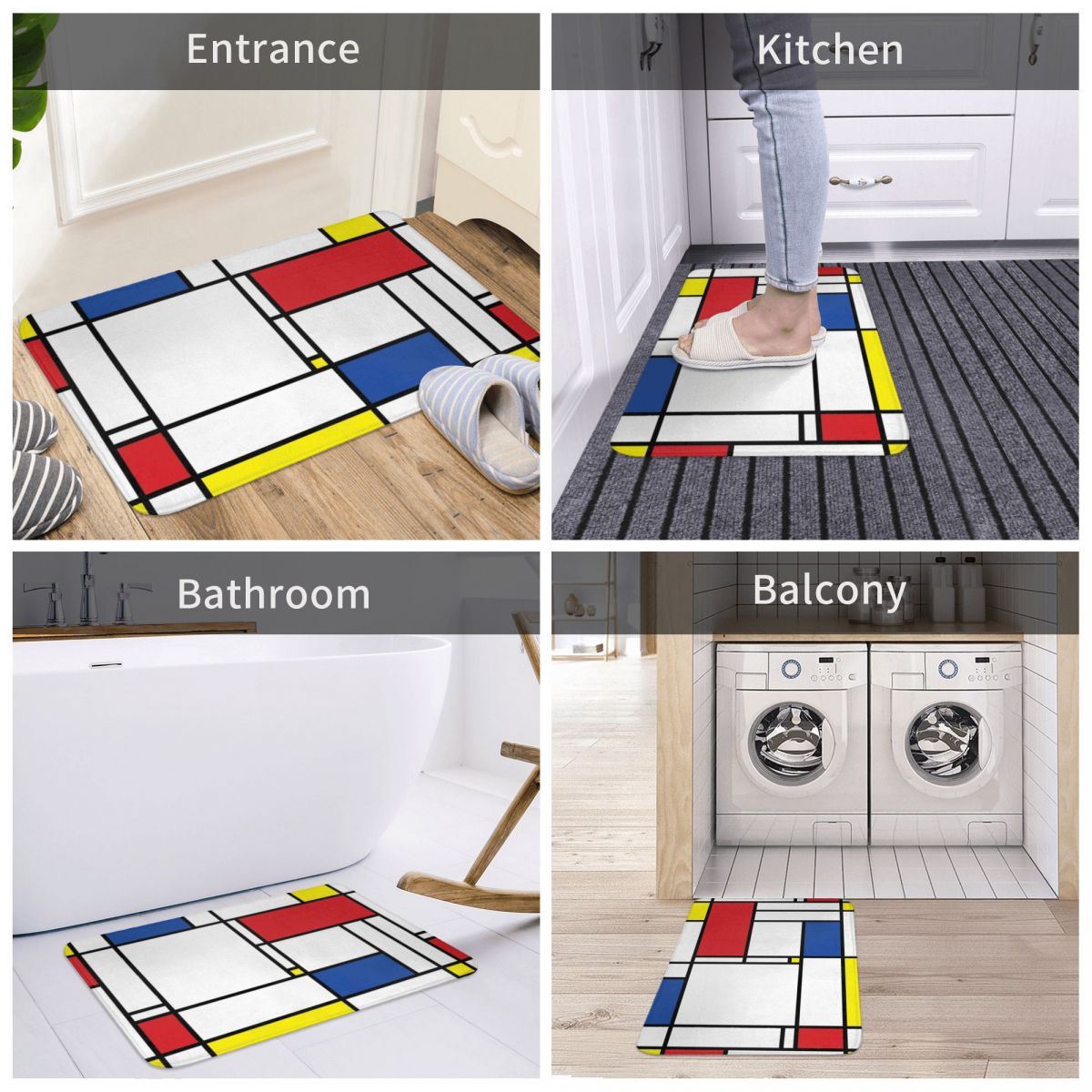 Mondrian – tapis De bain 3D minimaliste, paillasson antidérapant, décoration d&#39;intérieur, salon, cuisine, chambre à coucher