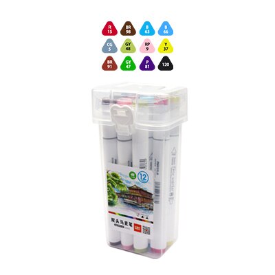 MOKEELO Markers Double Heads Triangle Pen Set 12/18/24/36/48 Colors Painting Marker Student Anime Hand-painted Color Pens 895: 12colors