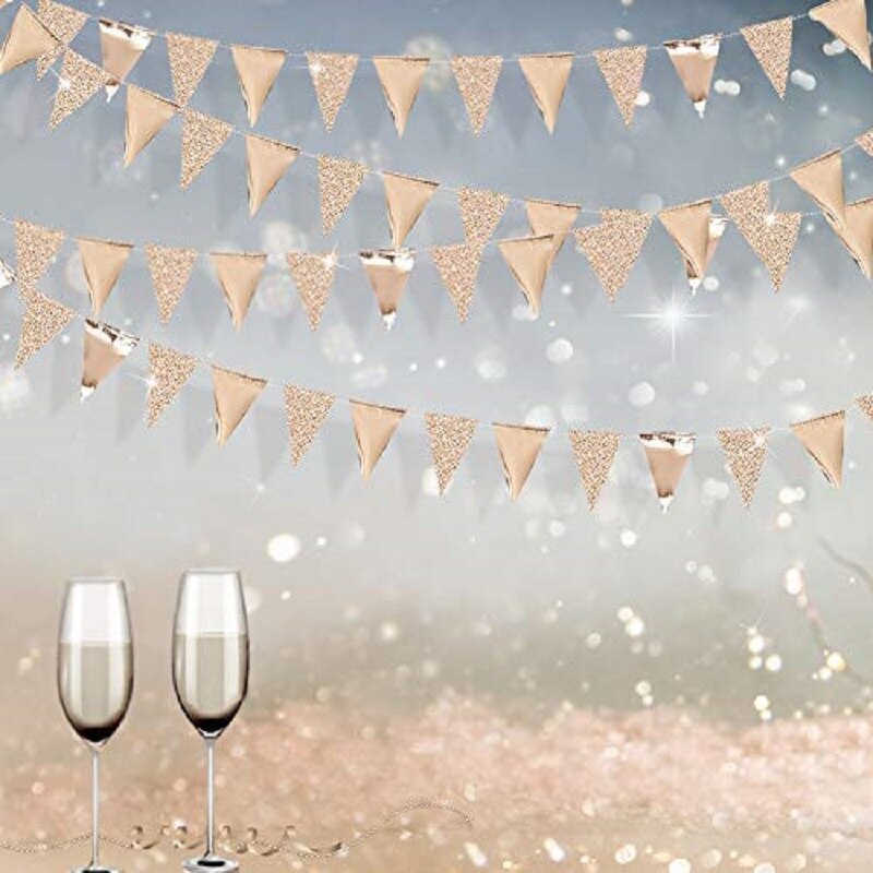 3M Rose Red Burgundy Paper Banner Glitter Paper Garlands Champagne Flag for Wedding Bridal Shower Bachelorette Party Decorations