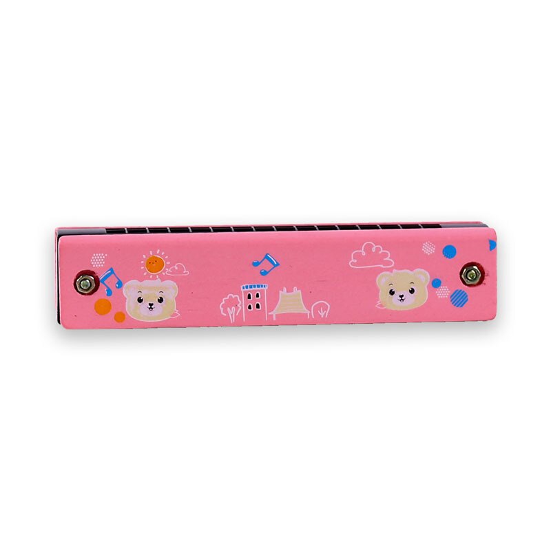 1Piece 13CM Wood Plastic 16 Holes Harmonica Toy Cute Flower Fun Double Row Early Educational Musical Instrument For Kids: small bear 1