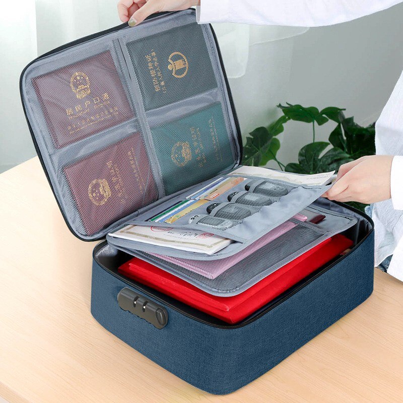 GUMST Document Bags Large Capacity Files Organizer Travel Bags Cosmetic Box Waterproof Digital Bags Document Organizer: Navy two layers