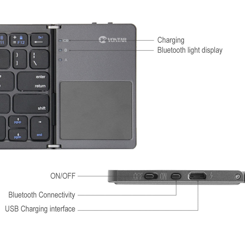 Portable Folding Bluetooth Keyboard Wireless Rechargeable Foldable Klavye Touchpad Keypad for IOS/Android/Windows ipad Tablet
