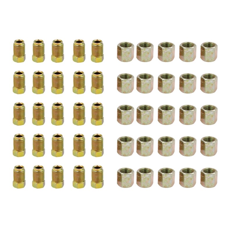 Auto Brake Pipe Fittings Female/Male Nut Metal Connector for 3/16inch Tube Threads Brake Line Fittings 50Pcs