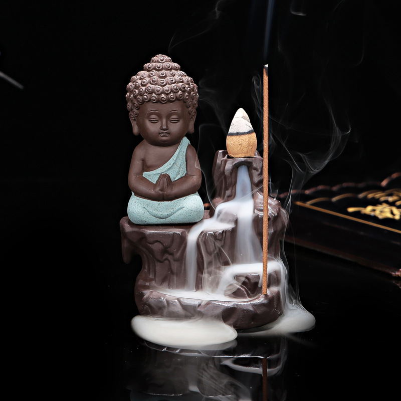With 10Cones The Little Monk Censer Home Decor Small Buddha Incense Holder Backflow Incense Burner Use In Home Teahouse: green